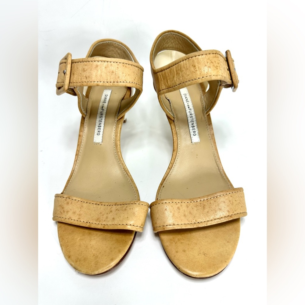 Diane Von Furstenberg Camel Color Strap and White Heel Pumps 7.5 / 8